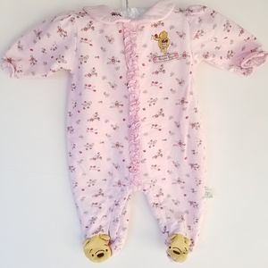 3/$20 Disney Classic Pooh Sleeper Footed Pajamas Pink Baby Girls 3 Months